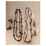MPS205 Two Natural Stone Bead Necklaces & Two Pairs Of Earrings New 