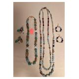 MPS206 Two Natural Stone Bead Necklaces & Two Pairs Of Earrings New 
