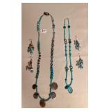 MPS207 Two Fossil & Natural Stone Necklaces & Two Pairs Of Earrings New