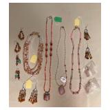 MPS211 Four Natural Stone & Crystal Necklaces & Five Pairs Of Earrings New