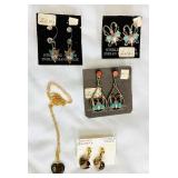 HPT004 Three Pairs of Handcrafted Zuni Gemstone Earrings in Sterling Silver Settings & More