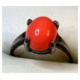 HPT029 Red Coral Sterling Silver Ring