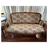 AAT116 Vintage Floral Upolstered Carved Wooden Frame Loveseat