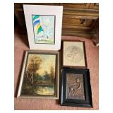 AAT138- Assorted Paintings, Prints & Hammered Copper Art