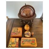 AAT164- Vintage Russian Wooden Trinket Boxes & World Globe