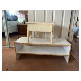 AAT176- Shoe Shelf & Wooden Shoe Shine Stool