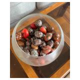 AAT267- Large Glass Bowl & Vintage Wooden Eggs