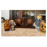 AAT294- Wooden Russian Dolls & (2) Vintage Globe Bookends 
