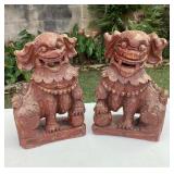 MMF063 Pair Of Hand Carved Wooden Foo Dogs