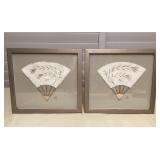 MMF067 Set Of Two Framed Mixed Media Asian Fan Art