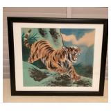 MMF071 Framed Original Asian Painting Of Tiger On Silk?