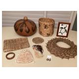 MMF148 Large Gourd Vessel, Koa? Bracelet & Frame, Shell Bag, Woven Items & More!