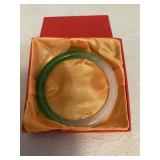 CCS001 Green & White Jade Bangle Bracelet New