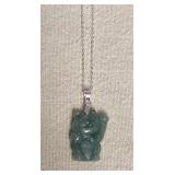 CCS010 Jade Lucky Cat Pendant On Sterling Silver Chain New