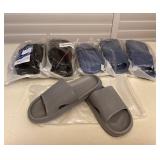 CCS025 Six Pairs Of Black, Grey & Blue Slides Women’s Size 8-9? New