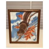 CCS114 Framed Vintage Original Painting Of A Squirrel On Canvas