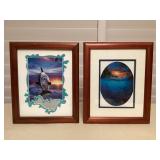 CCS126 Two Koa Framed Pictures Of Dolphins
