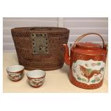 CCS164 Vintage Chinese Tea Set In Basket
