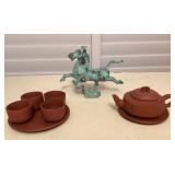 CCS165 Flying Horse Of Gansu Statue & Chinese Clay Tea Set
