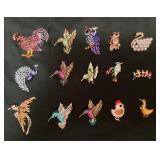 CCS212 Fifteen Beautiful Bird Brooches