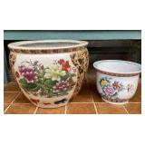 CCS213 Large Ceramic Chinese Fish Bowl Planter & Smaller Planter