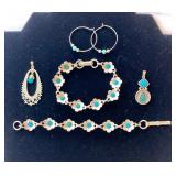 HFF003 Vintage SS Turquoise Pendants, Bracelets