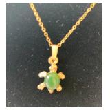 HFF008 Jade Turtle GF Necklace 