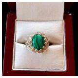 HFF033 Fantastic Malachite SS Ring Size 7.25