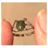 HFF036 Genuine Green Jade SS Ring Size 7