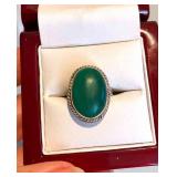 HFF039 Large Malachite SS Ring Size 6.25