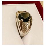 HFF046 Black Diamond Hematite Ring Sz 6.5