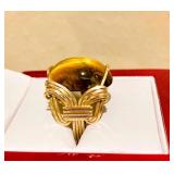 HFF048 Large Tigers Eye Handcrafted Gold Ring