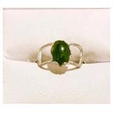 HFF061 Green Jade SS Ring SZ 6