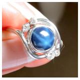 HFF075 White Gold Saphire Diamond Ring SZ 5.75