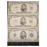 FTH417 - US Five-Dollar Blue And Red Seal Silver Certificates (3)