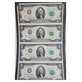 FTH517 - Uncut/Uncirculated $2 Bills (4)