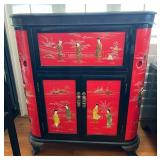 NVN014- Oriental Ornate Red & Black Lacquered Cabinet 