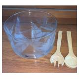 NVN073 Custom Etched Glass Salad Bowl Set Arts Hawaii