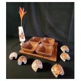 NVN102 - Teak Serving Set with Cowrie Napkin Holders