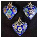 NVN104 - Trio of Vintage Cloisonne Heart Pendants 