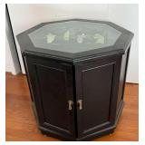 NVN153- Black Octagonal Side Table With Hand Painted & Stone Inlaid Designs