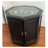 NVN154- Black Octagonal Side Table With Stone Inlaid Carvings
