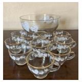 PPP142- Beautiful Anchor Hocking Punch Bowl 13 Peice Set 