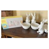 PPP143- Assortment Of White Ceramic Easter Bunny Decor