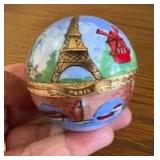PPP153- Collectible Atelier De Limoges France Porcelain Globe Trinket Box