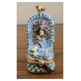 PPP155- Collectible Atelier De Limoges Porcelain Garden Fountain & Bird Box Trinket