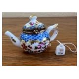 PPP156- Collectible Limoges France Porcelain Rochard Pient Tea Pot With Tea Bag Trinket Box