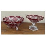 PPP197- (2) Stunning Ruby Red Bohemian Glass Serveware
