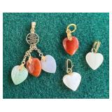 PPP270- 14k 585 Jade Tri Multi Color Pendant With (3) Stone Heart Shaped Pendants