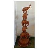 WWW007 Carved Wooden Elephants Sculpture 